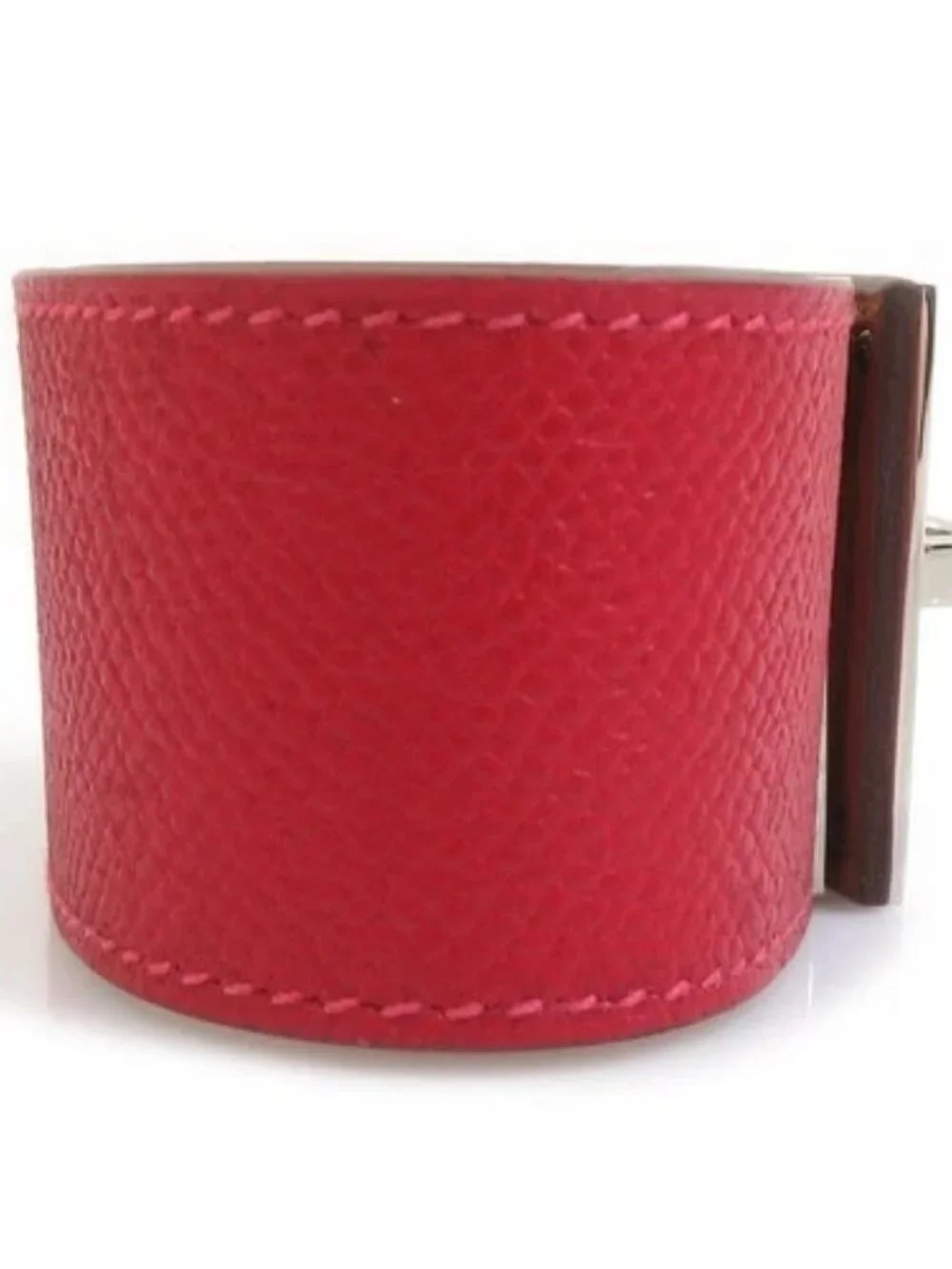 Auth HERMES Kelly Dog Bracelet Red/Silver Leather/Metal - e61836